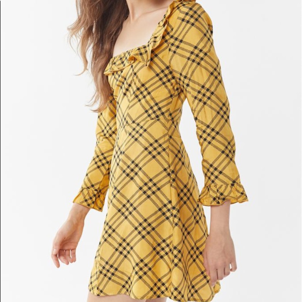 Urban Outfitters Mustard & Black Ruffle Mini Dress - Picture 2 of 3